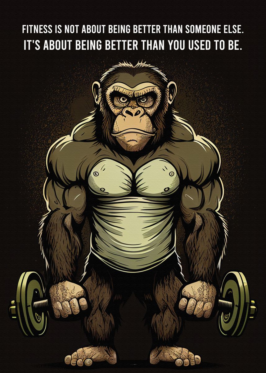 Gorilla Weightlifting in Fitness Gym Poster Print, Wall Art, Home