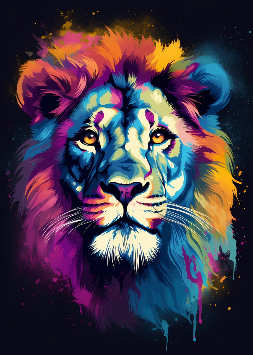 'Colorful Lion Portrait 7' Poster, picture, metal print, paint by ...