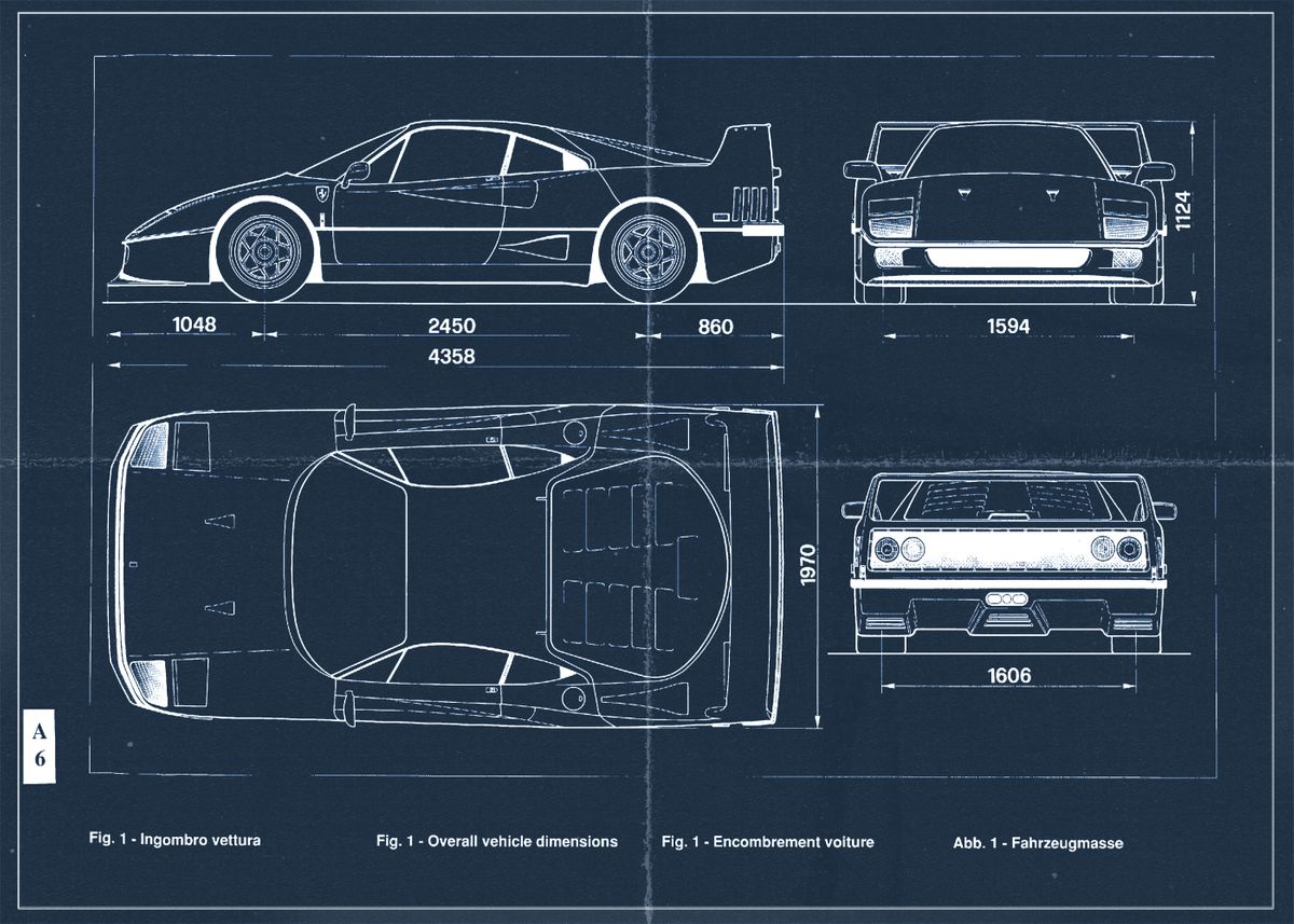 'ferrari F40 Dimensions' Poster By Rollz 