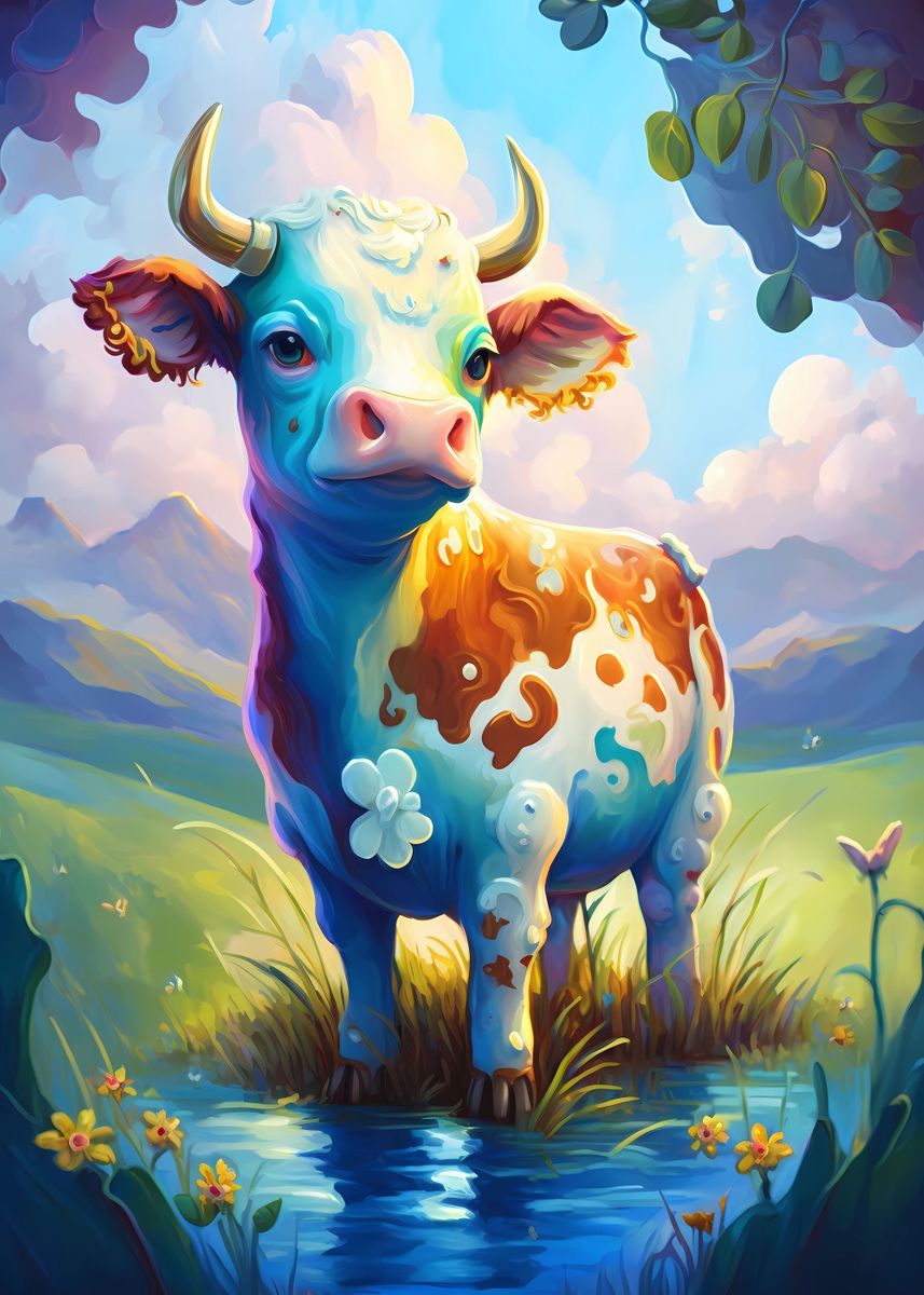 'Cow Myth' Poster, picture, metal print, paint by Alazia Oleary | Displate