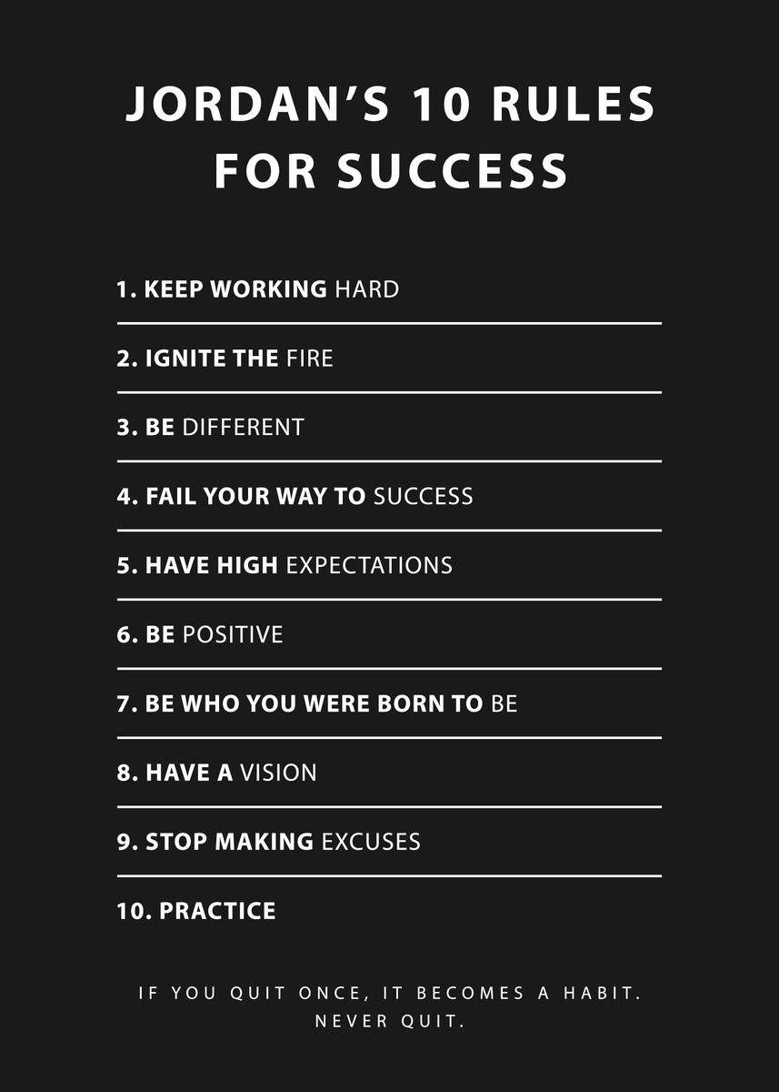 'Jordan Rules For Success' Poster, picture, metal print, paint by Five