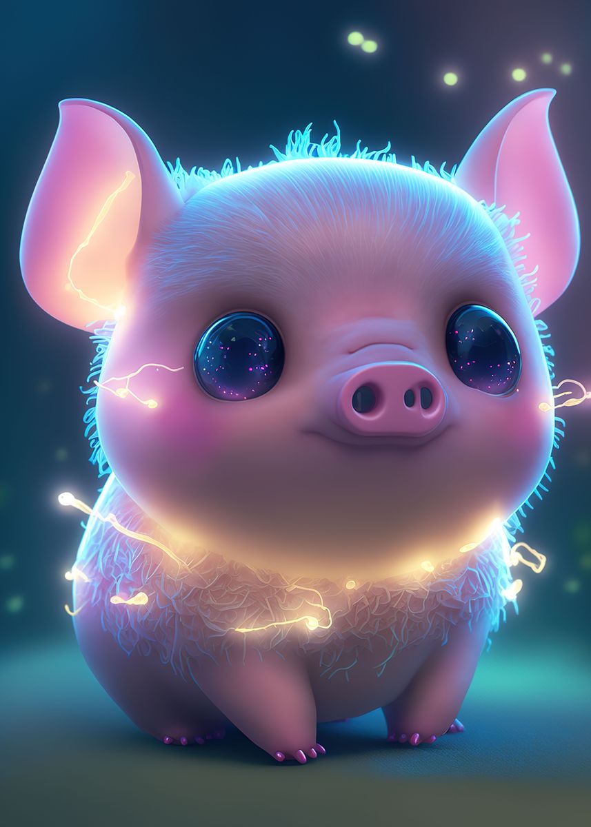'glow pig animal' Poster by MAD SPACE Displate