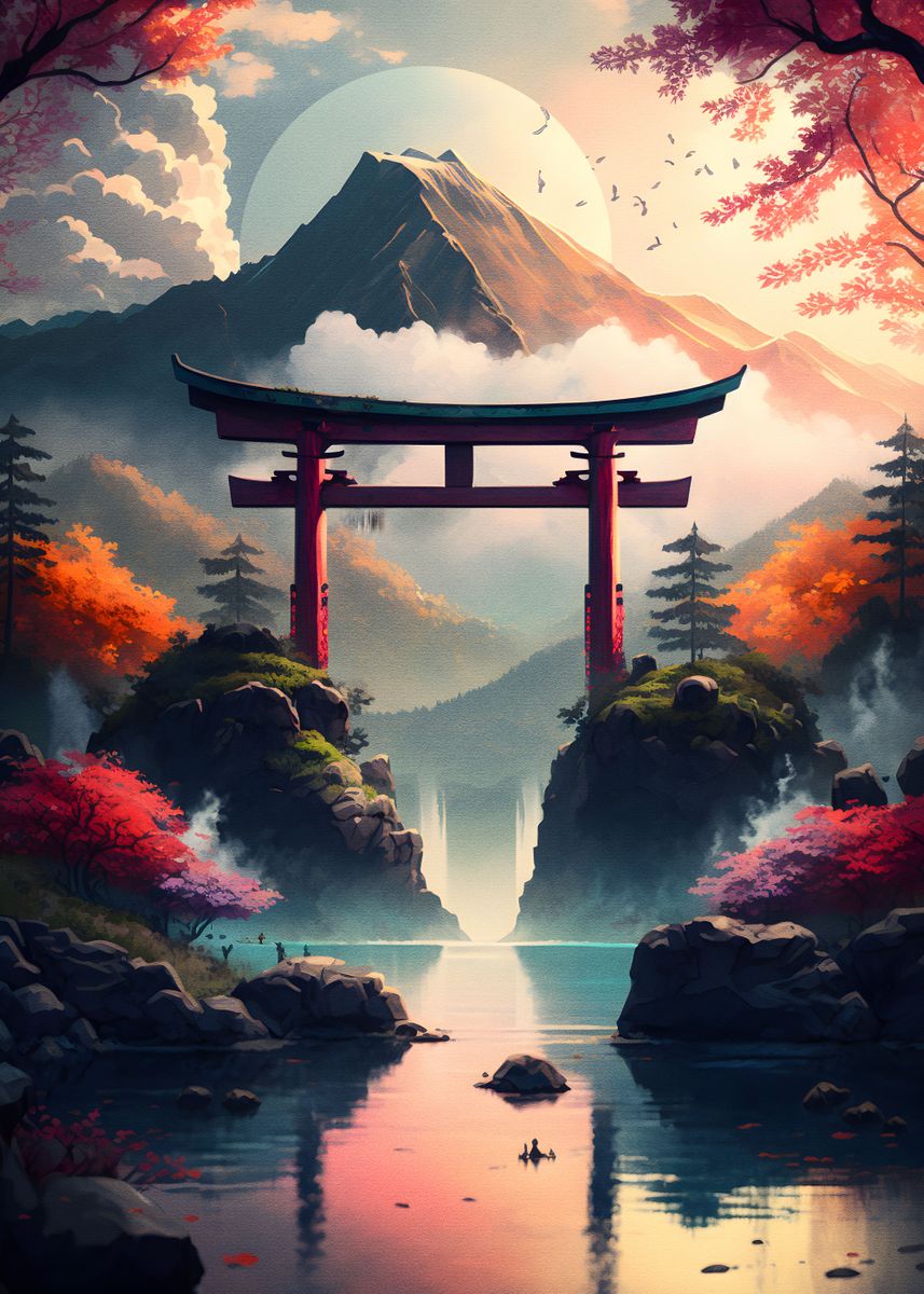 'amazing Landscape torii' Poster, picture, metal print, paint by ...