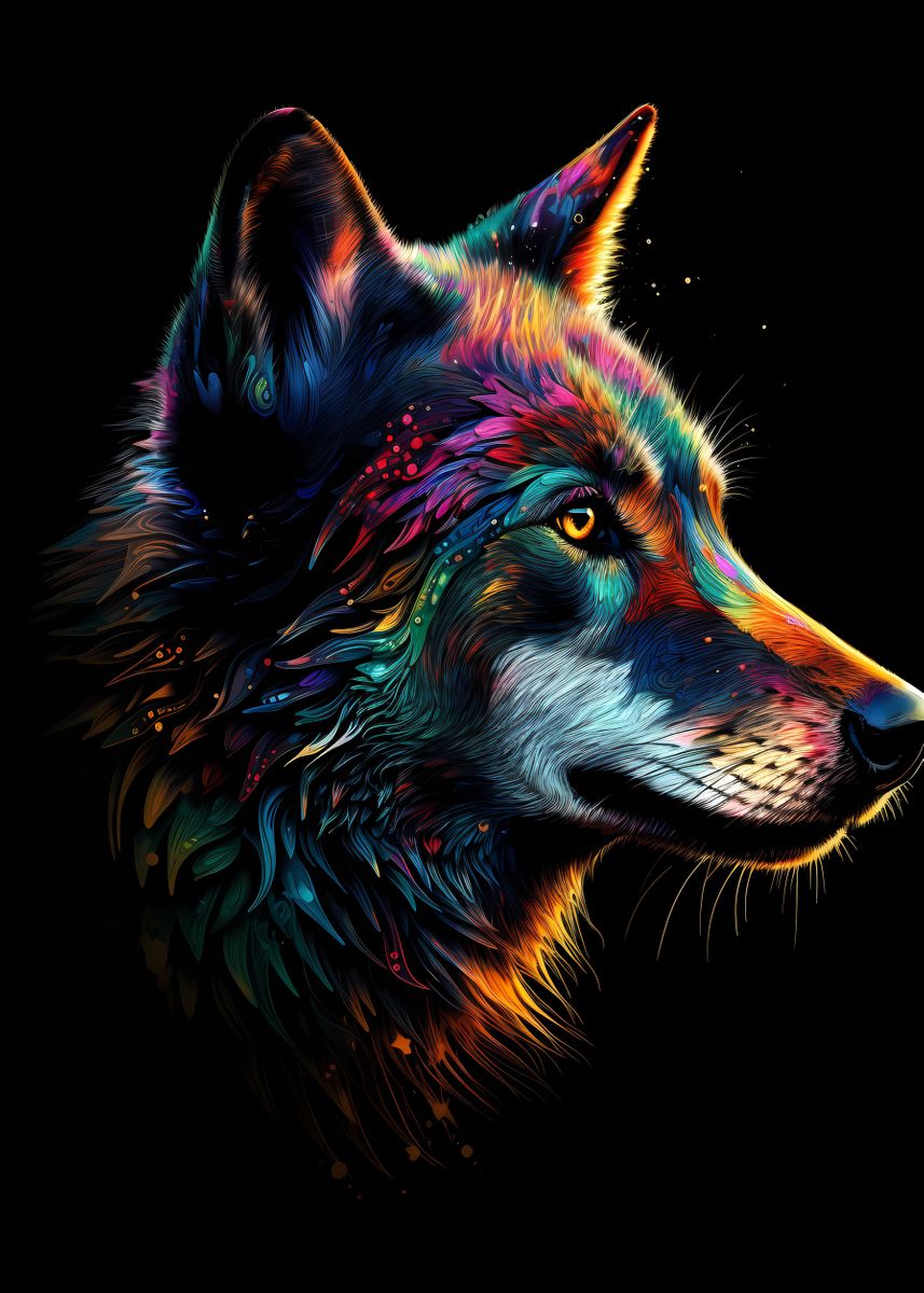 'Colorful Wolf Portrait' Poster, picture, metal print, paint by ...