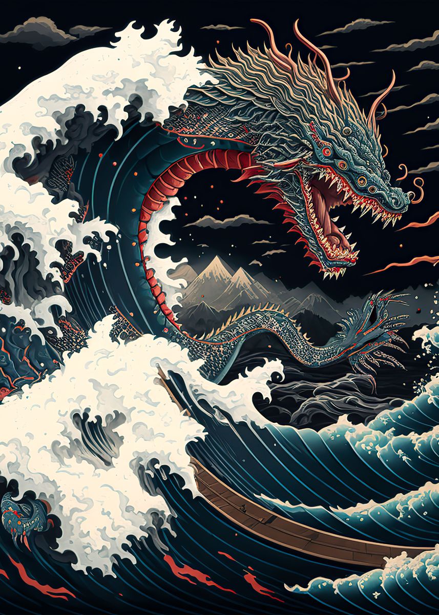 'dragon Off Kanagawa ' Poster By Lauren Akaety 