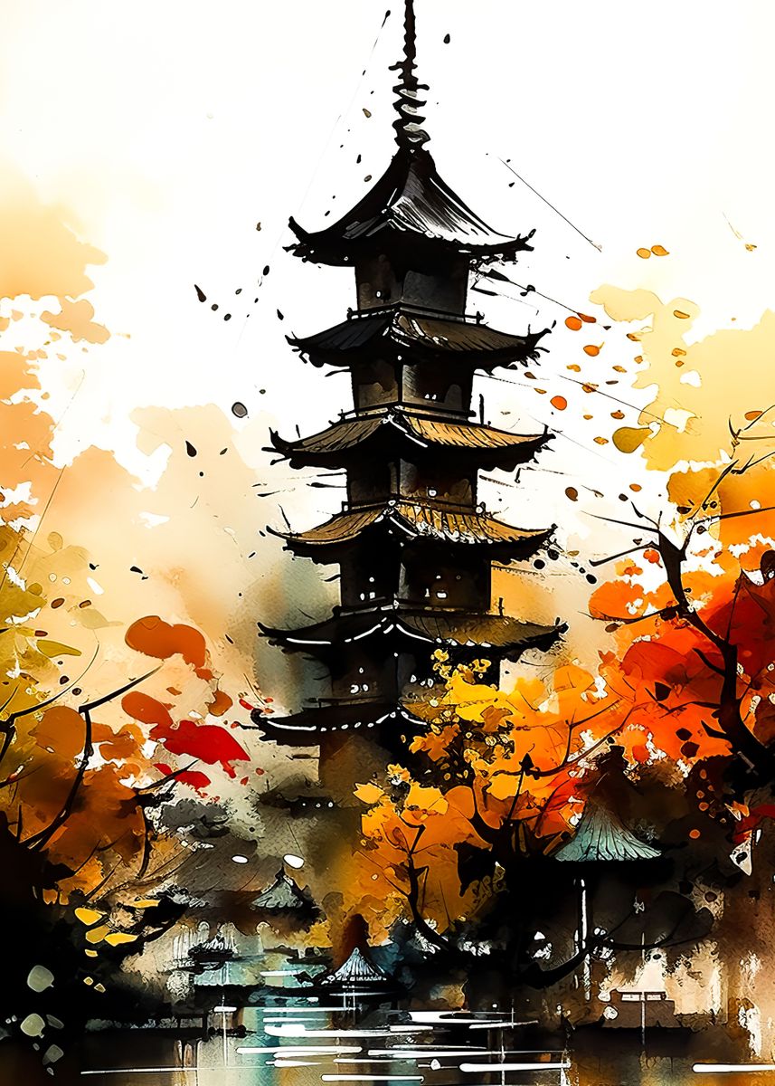 japanese pagoda art