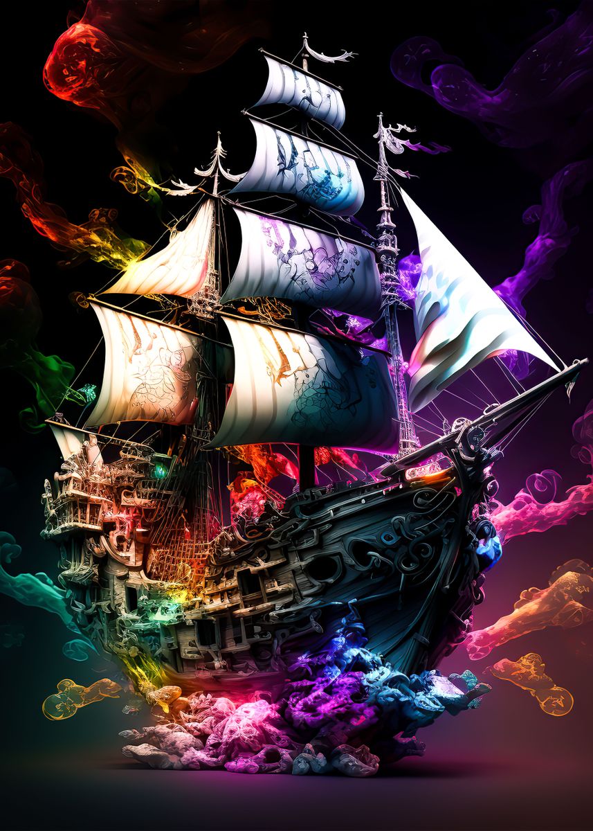 Pirate Ship' Poster, picture, metal print, paint by Aron Sellers