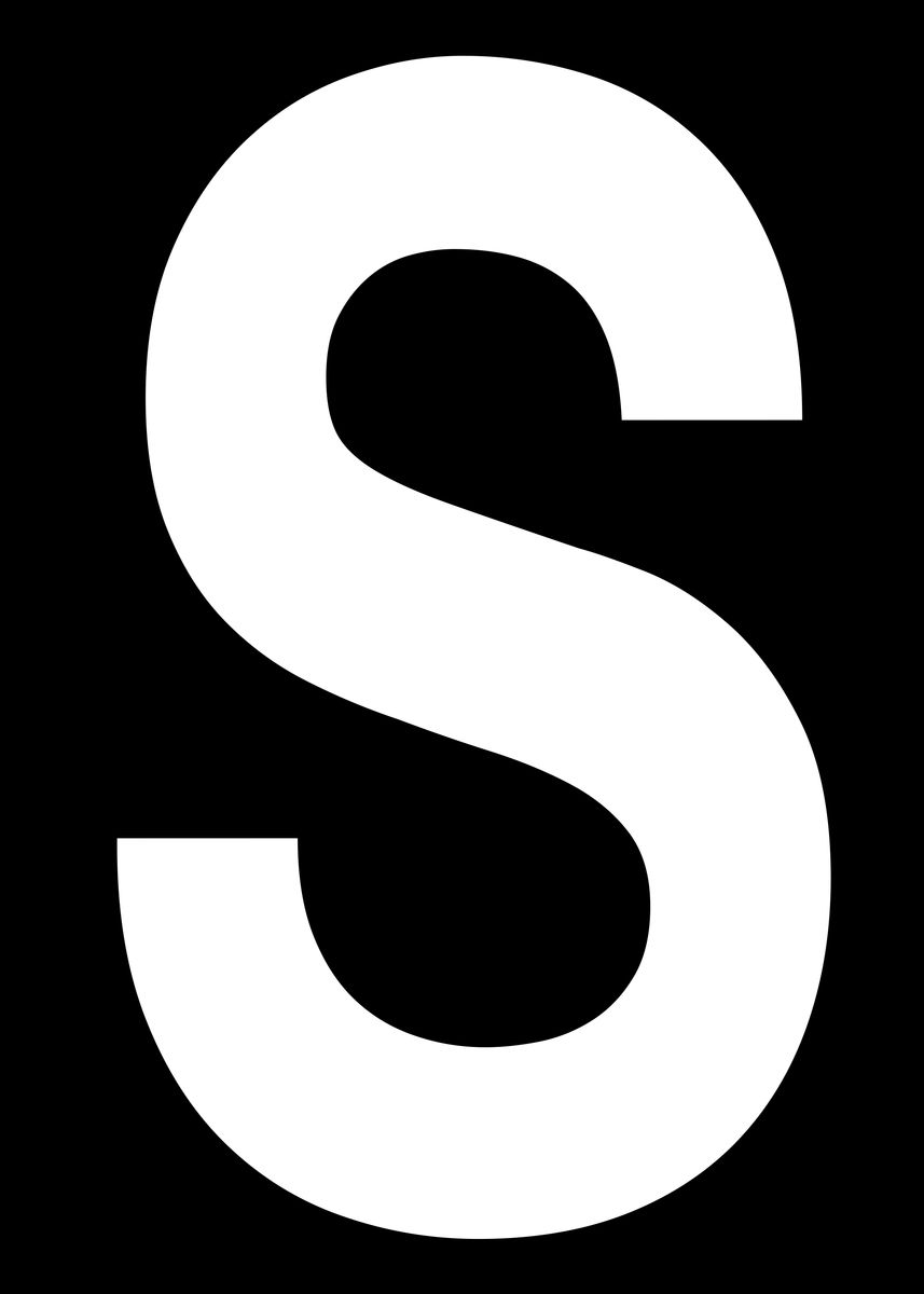 'Letter S in white' Poster, picture, metal print, paint by Bruce Stanfield | Displate