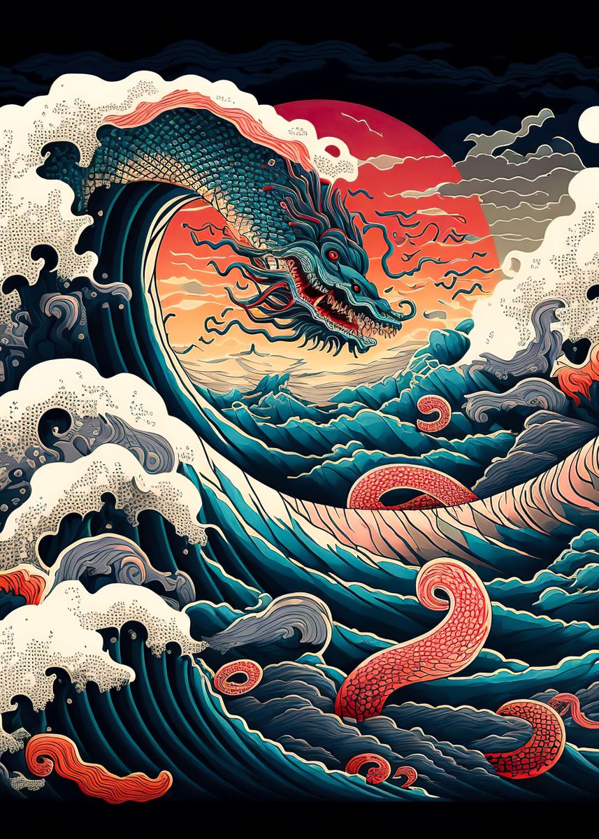 'Dragon off Kanagawa' Poster by Raheel Hollis | Displate