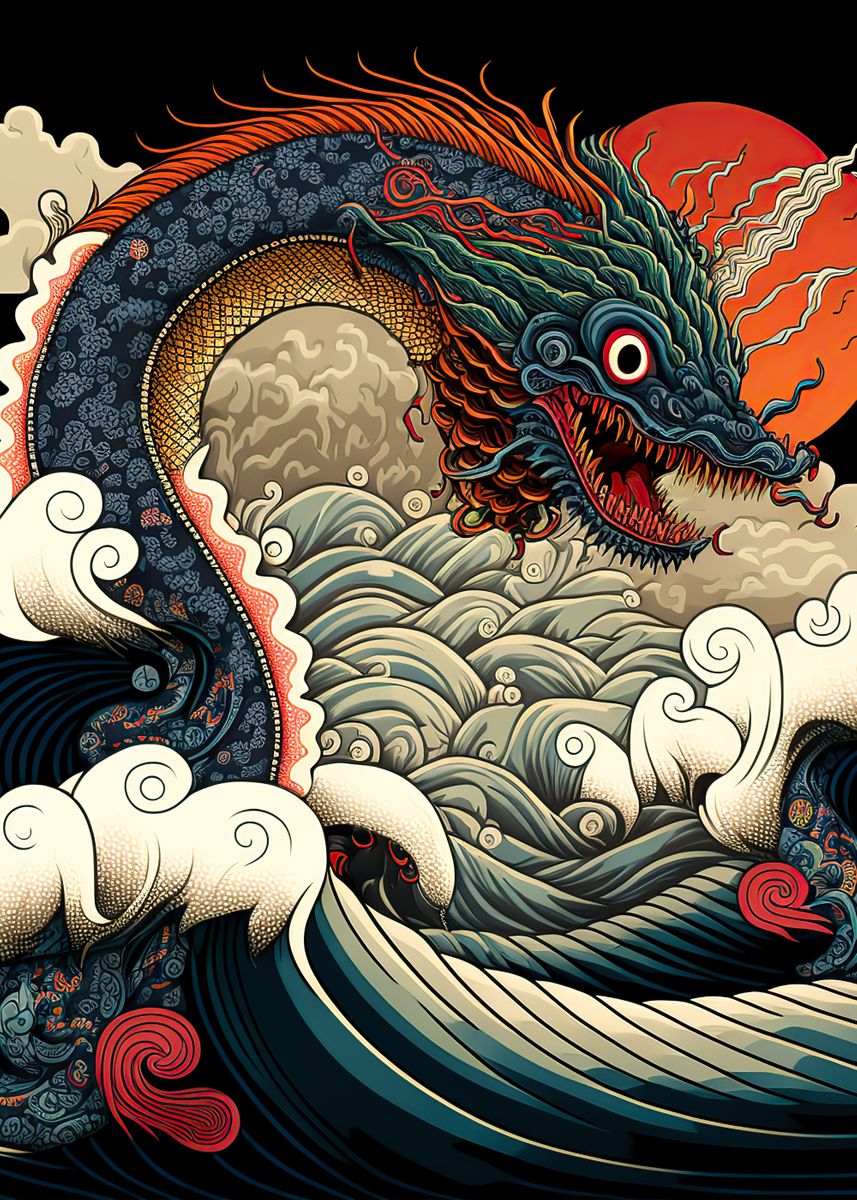 'Dragon off Kanagawa ' Poster by lauren akaety | Displate