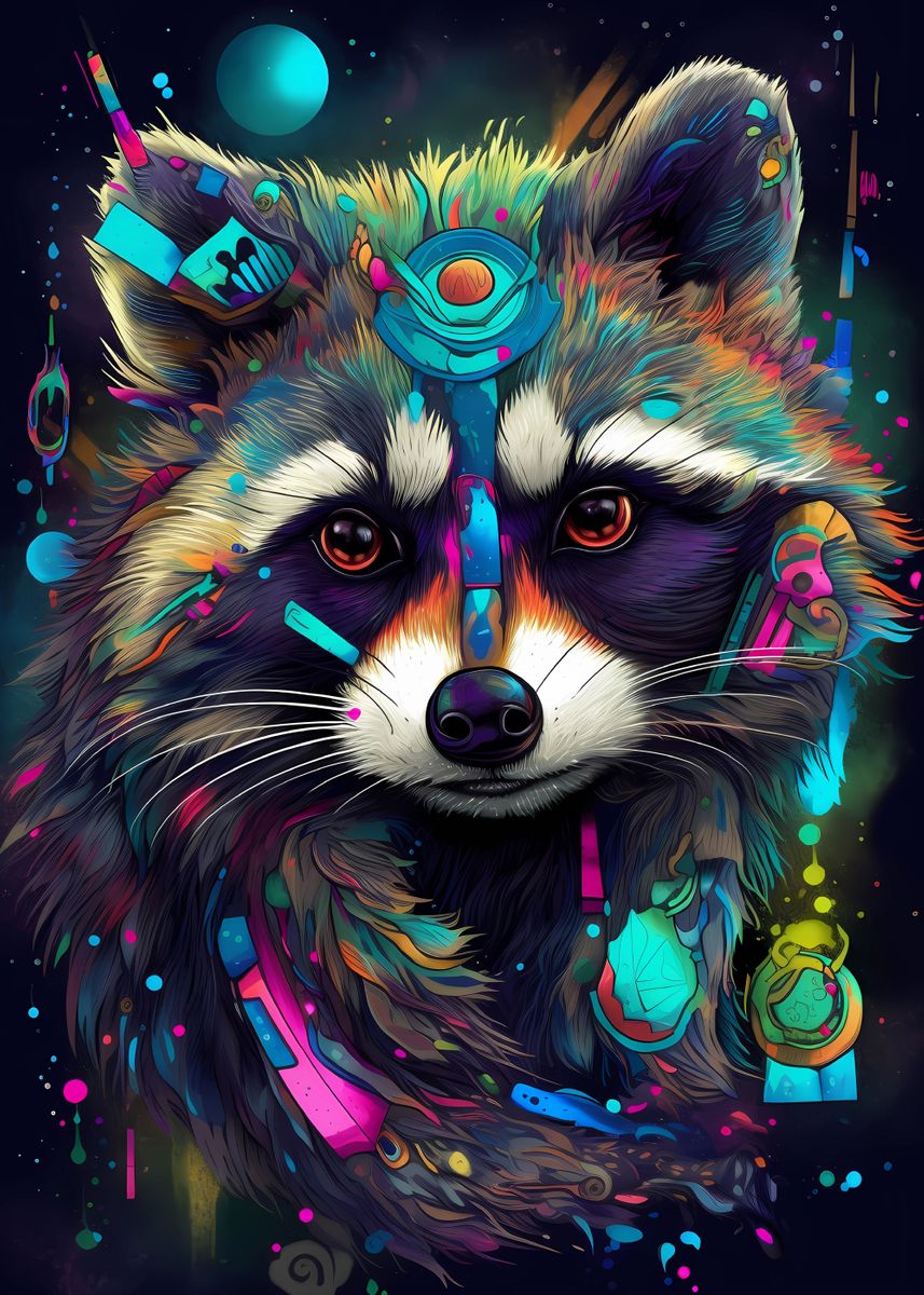 'Raccoon' Poster, picture, metal print, paint by Amalia Studio | Displate