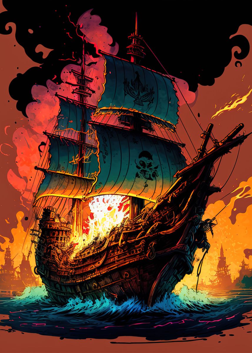 'pirate ship' Poster, picture, metal print, paint by Hari Buckner ...