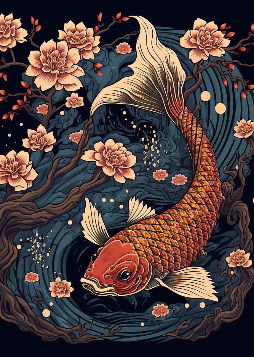 'koi fish japanese' Poster, picture, metal print, paint by ...