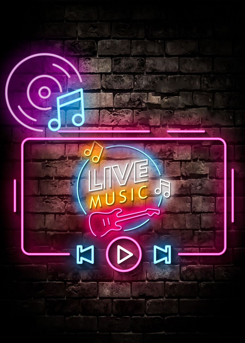 'Live Music Neon' Poster, picture, metal print, paint by Agnes Amory ...