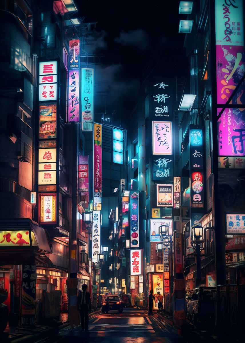 'Tokyo Neon Street' Poster, picture, metal print, paint by Vincent ...