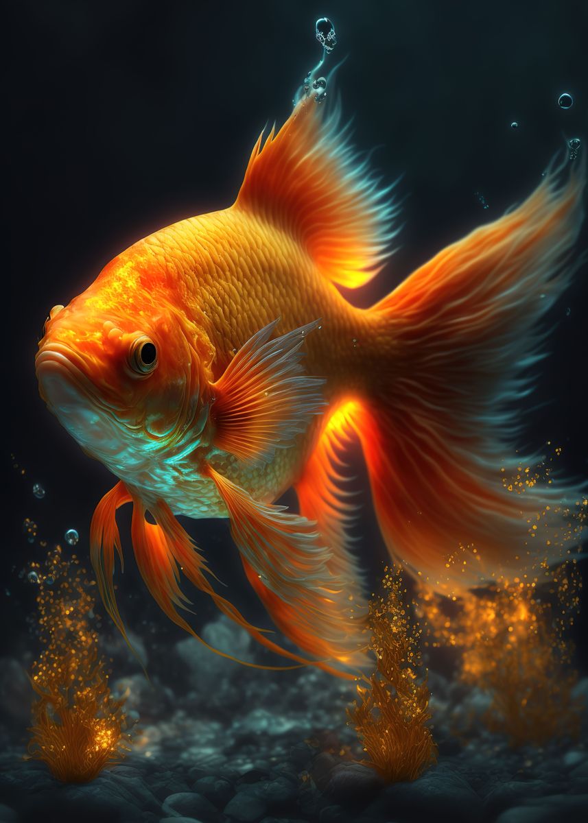 Goldfish cute animal' Poster, picture, metal print, paint by MAD SPACE