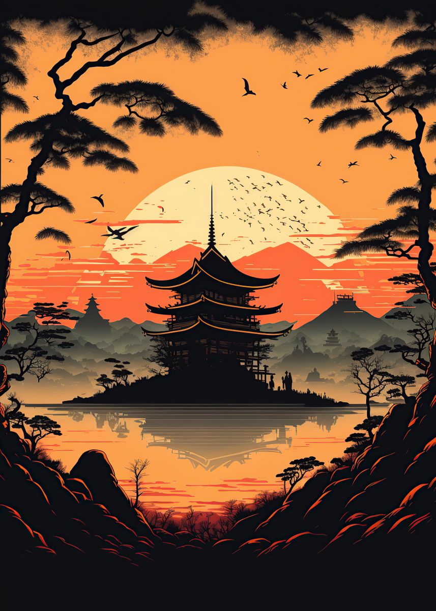 'Japanese pagoda' Poster, picture, metal print, paint by Minimalist ...