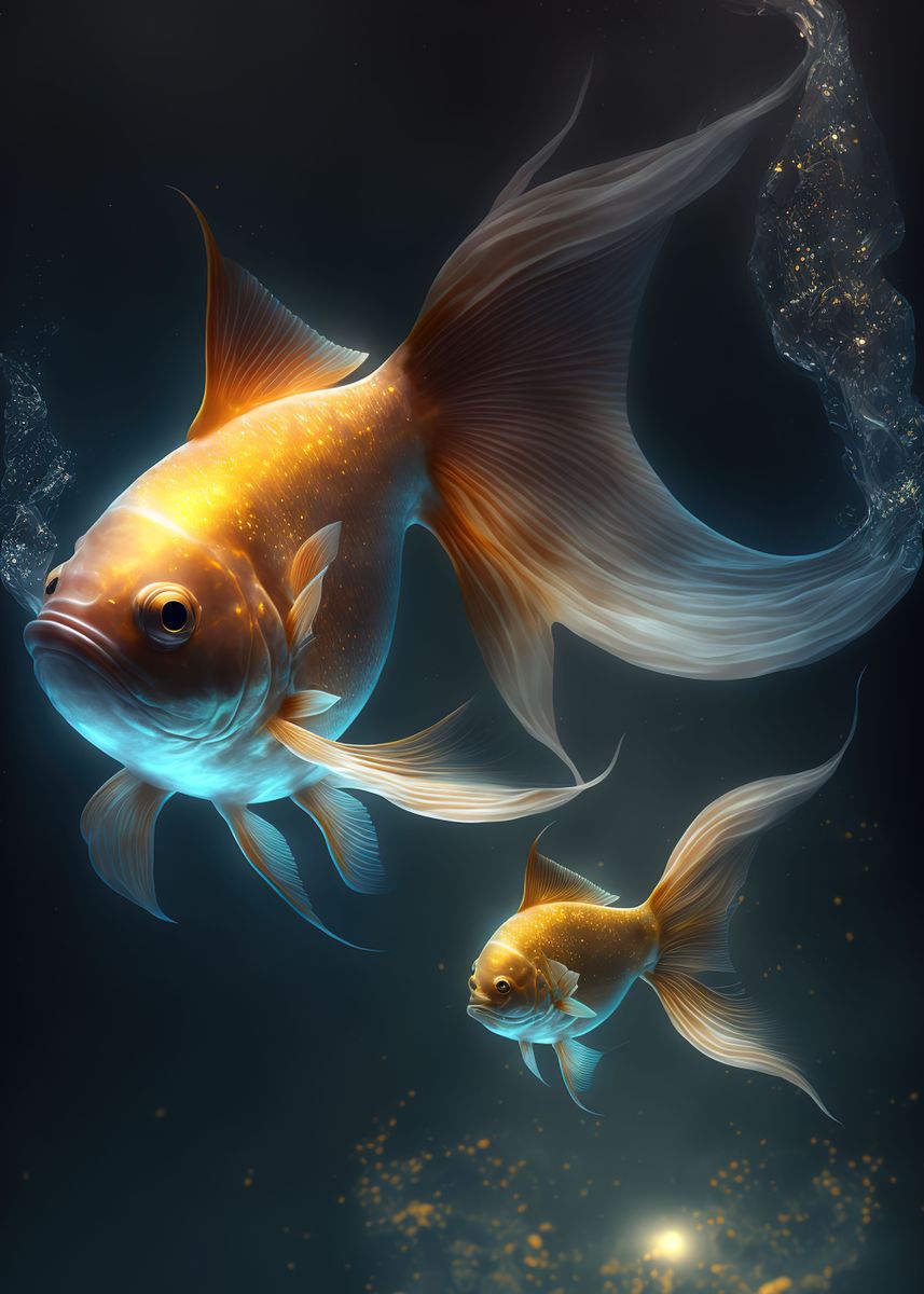 Goldfish cute animal' Poster, picture, metal print, paint by MAD SPACE