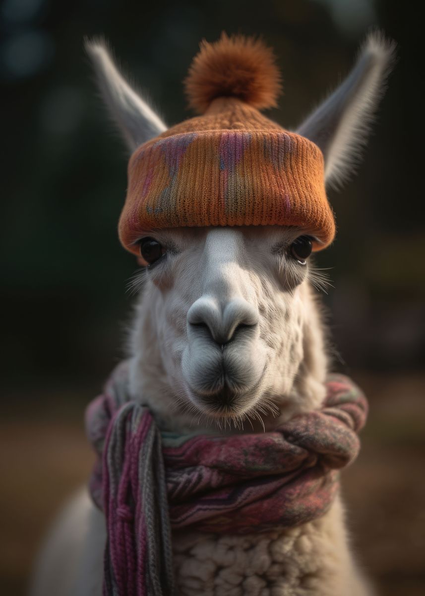 llama-with-hat-poster-picture-metal-print-paint-by-michael-mattler