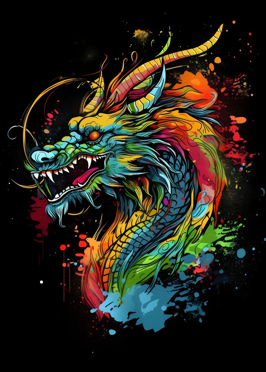 'Colorful Japan Dragon' Poster, picture, metal print, paint by ...