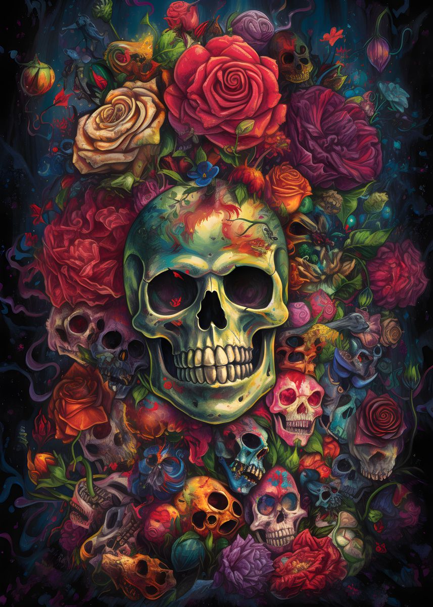 day of the dead skull and roses drawings
