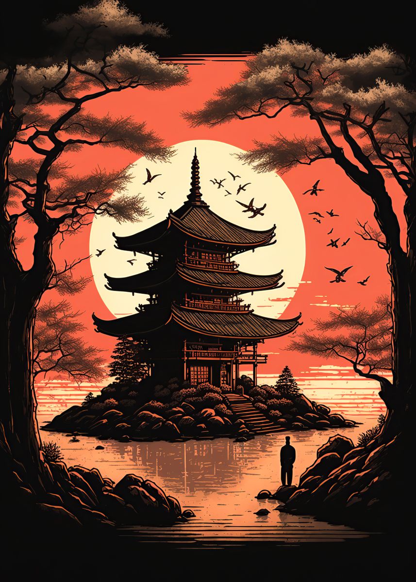 'japanese Pagoda' Poster, Picture, Metal Print, Paint By Minimalist 