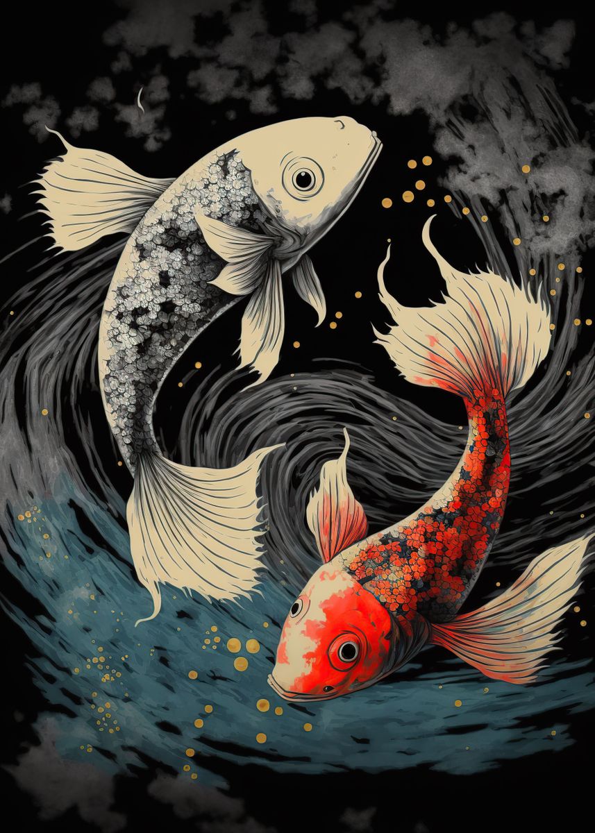 Japanese koi fish ' Poster, picture, metal print, paint by paxtonronalda