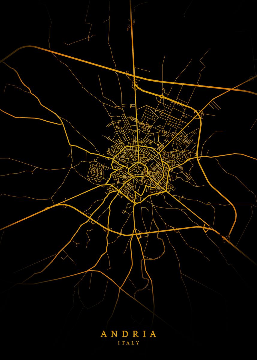 'Andria City Map Gold' Poster, picture, metal print, paint by Trulaf ...