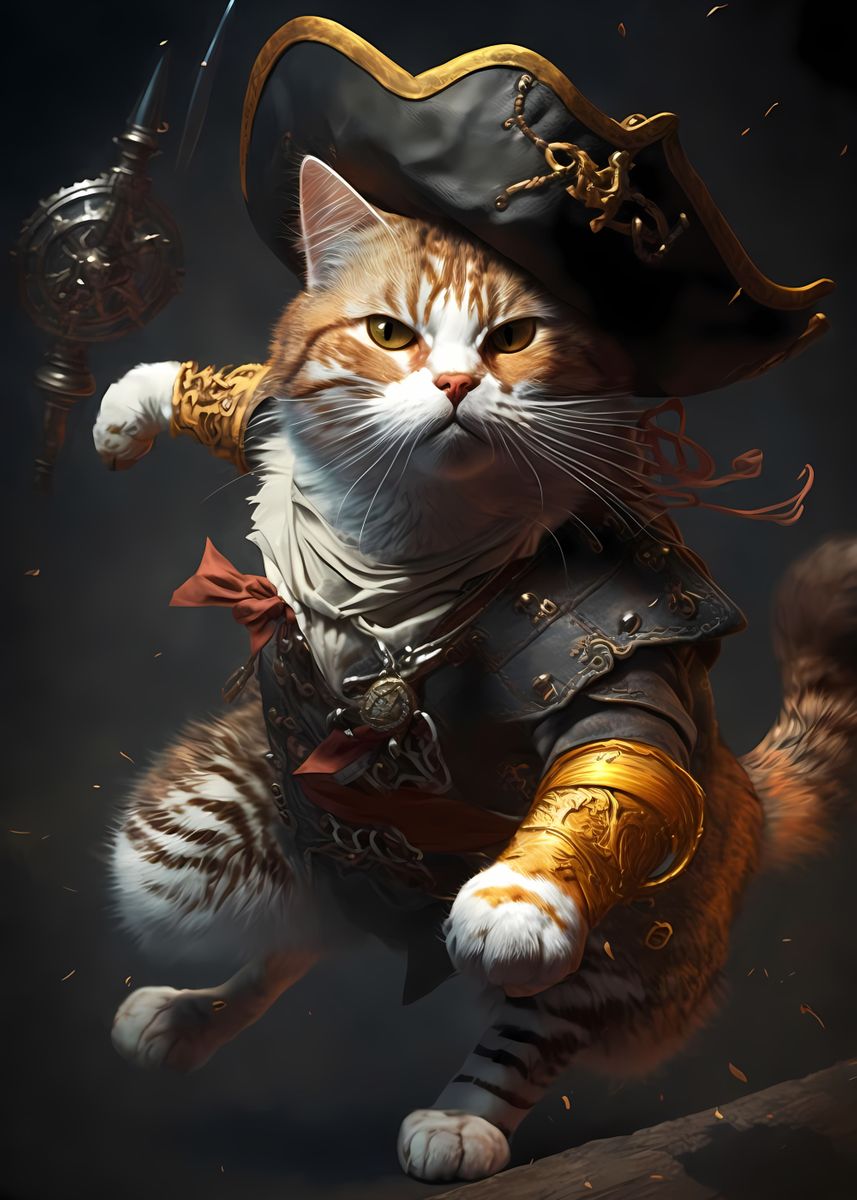 'Fantastic Pirate Cat' Poster, picture, metal print, paint by ARB