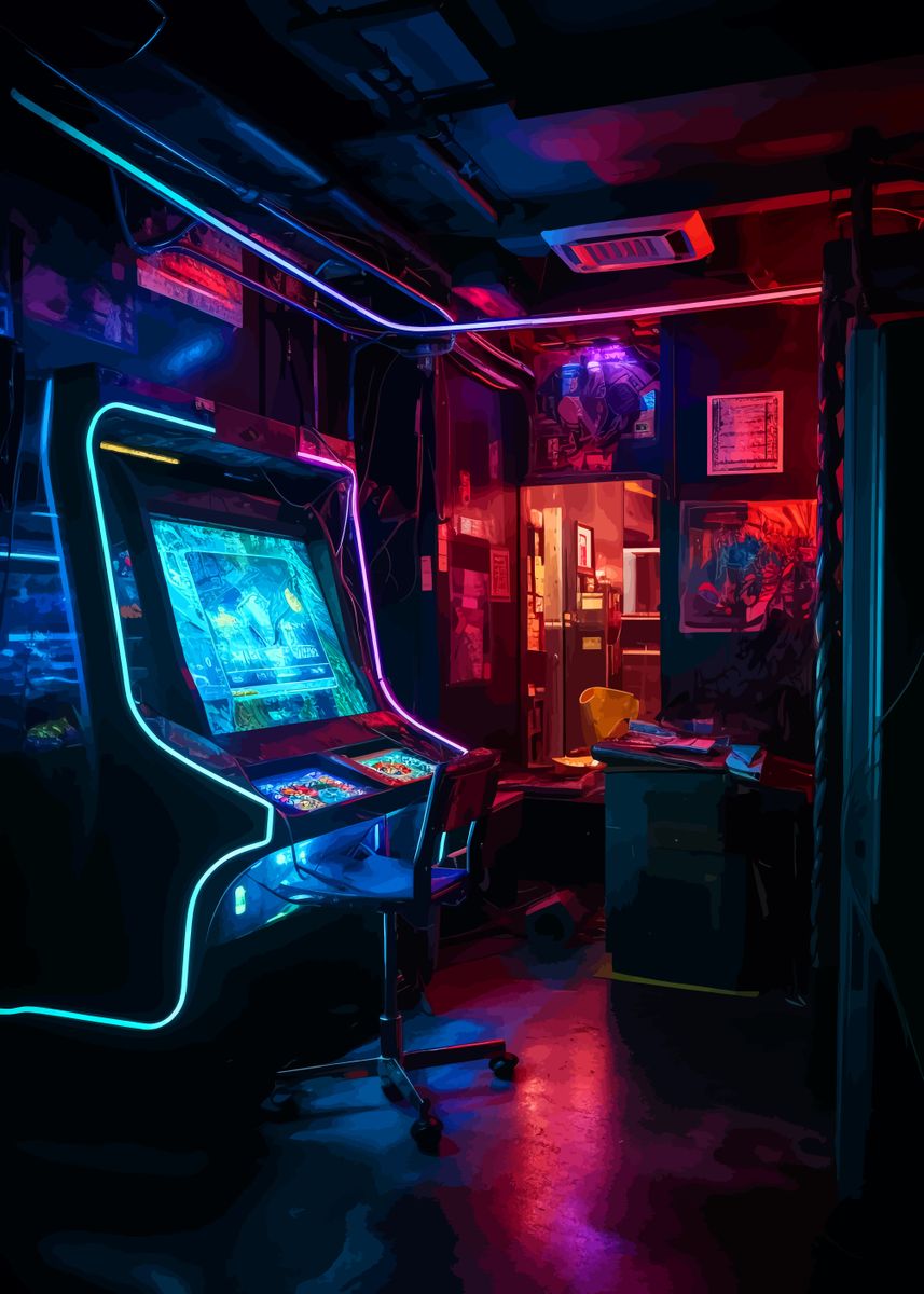 'Cyberpunk Arcade Gaming ' Poster, picture, metal print, paint by ...