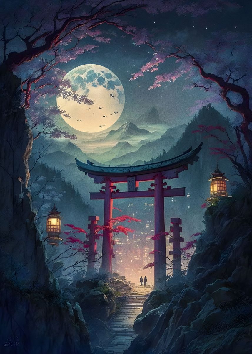 'Moonlight in torii gate' Poster by Muhammad Irsan | Displate