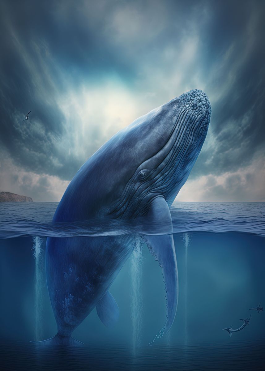 'Blue Whale' Poster, picture, metal print, paint by Zake Yonkou | Displate