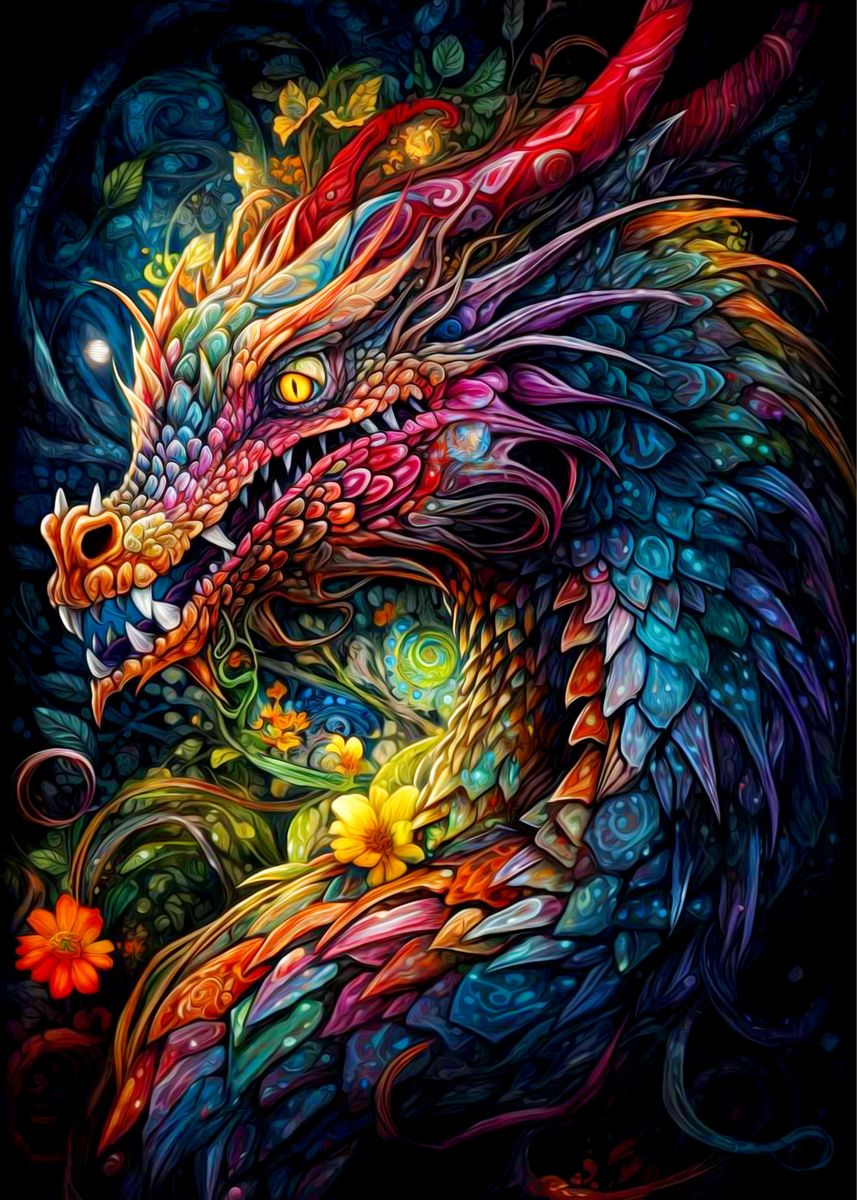 'Colorful Dragon' Poster, picture, metal print, paint by Berry Hall ...