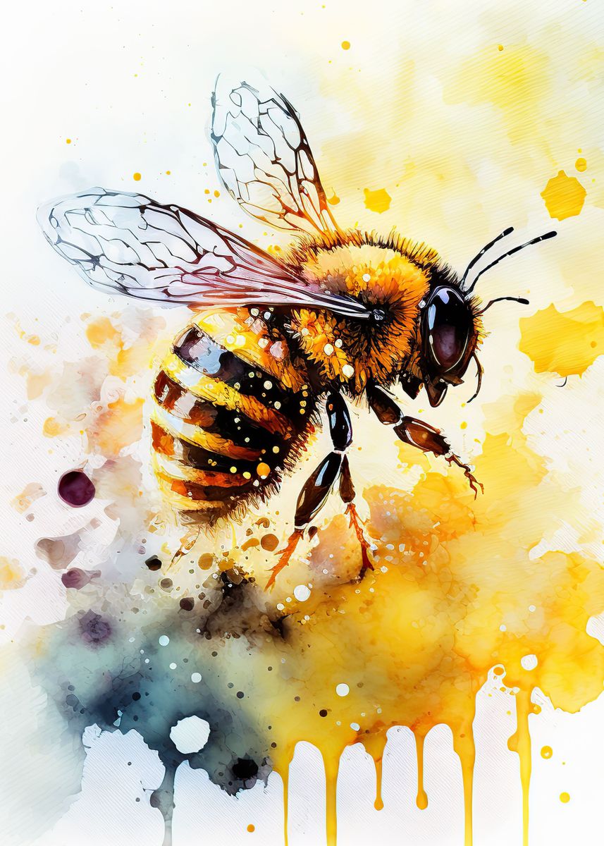 Watercolor Bee' Poster, picture, metal print, paint by Childs