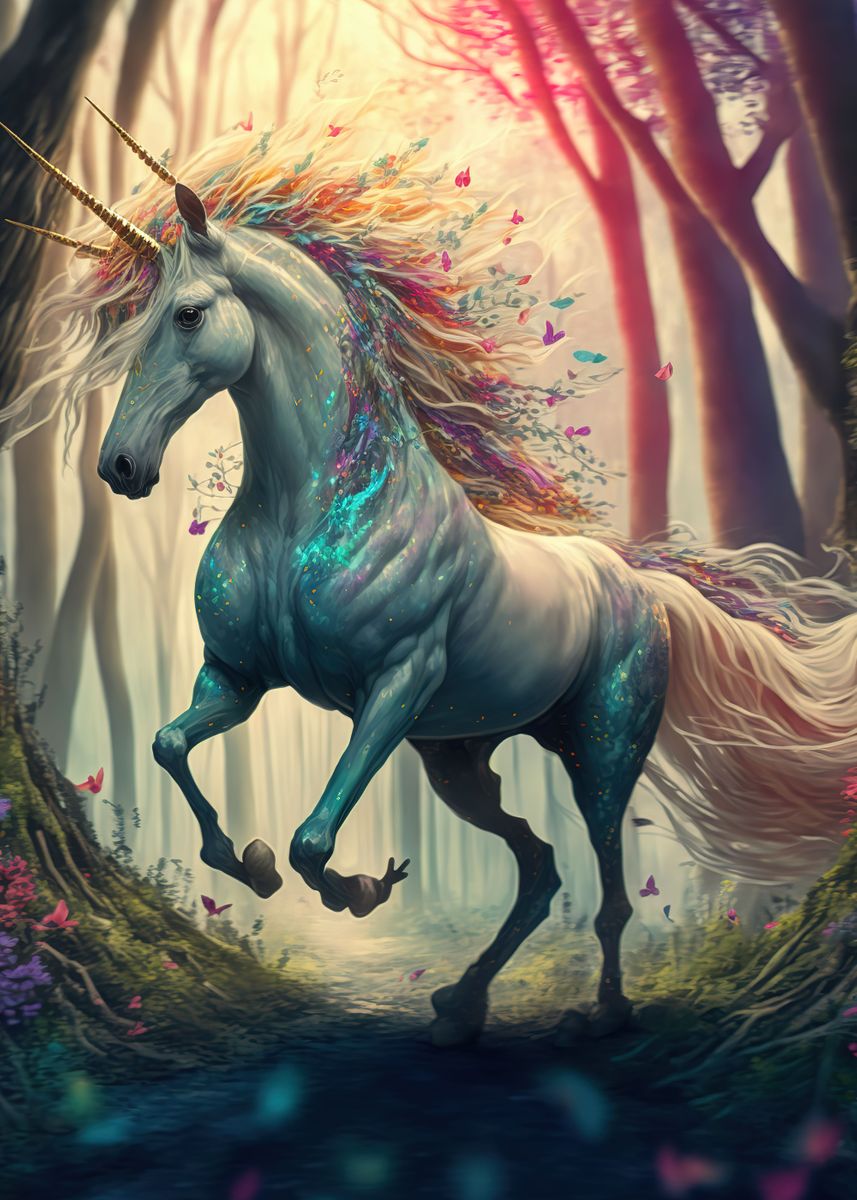 'A cartoon unicorn ' Poster, picture, metal print, paint by Silhouette ...