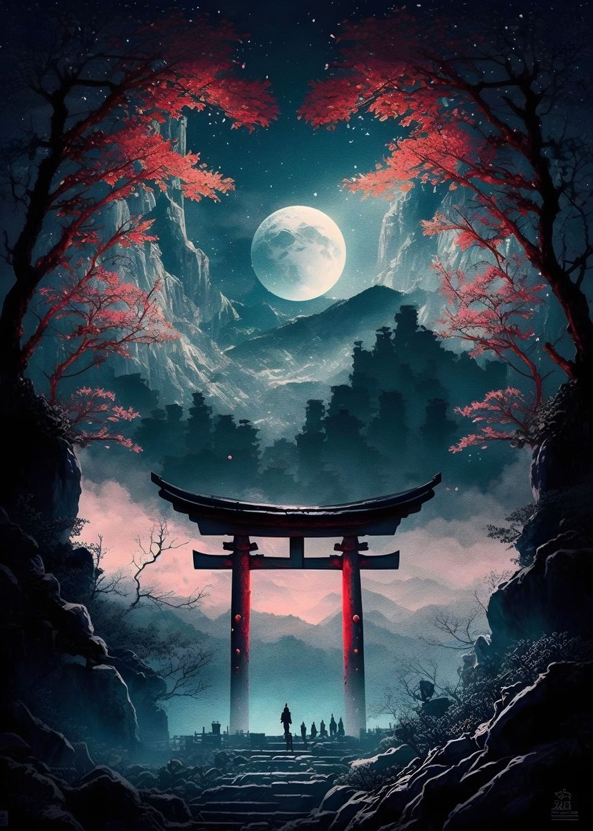 'Moonlight in torii gate' Poster by Muhammad Irsan | Displate