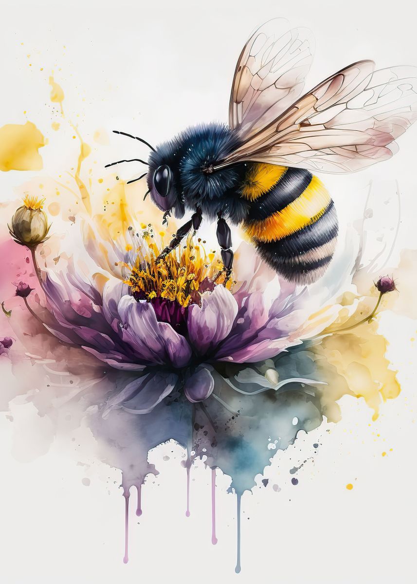 Watercolor Bee' Poster, picture, metal print, paint by Childs