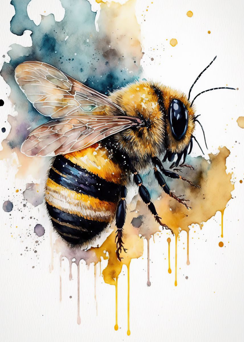 'Watercolor Bee' Poster, picture, metal print, paint by Childs Space ...