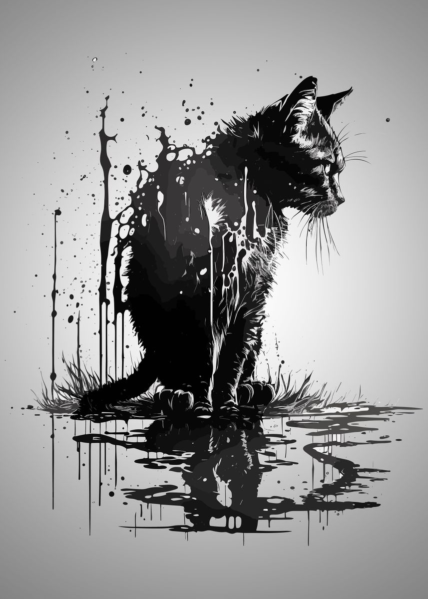 'Ink Cat' Poster, picture, metal print, paint by Undermountain | Displate