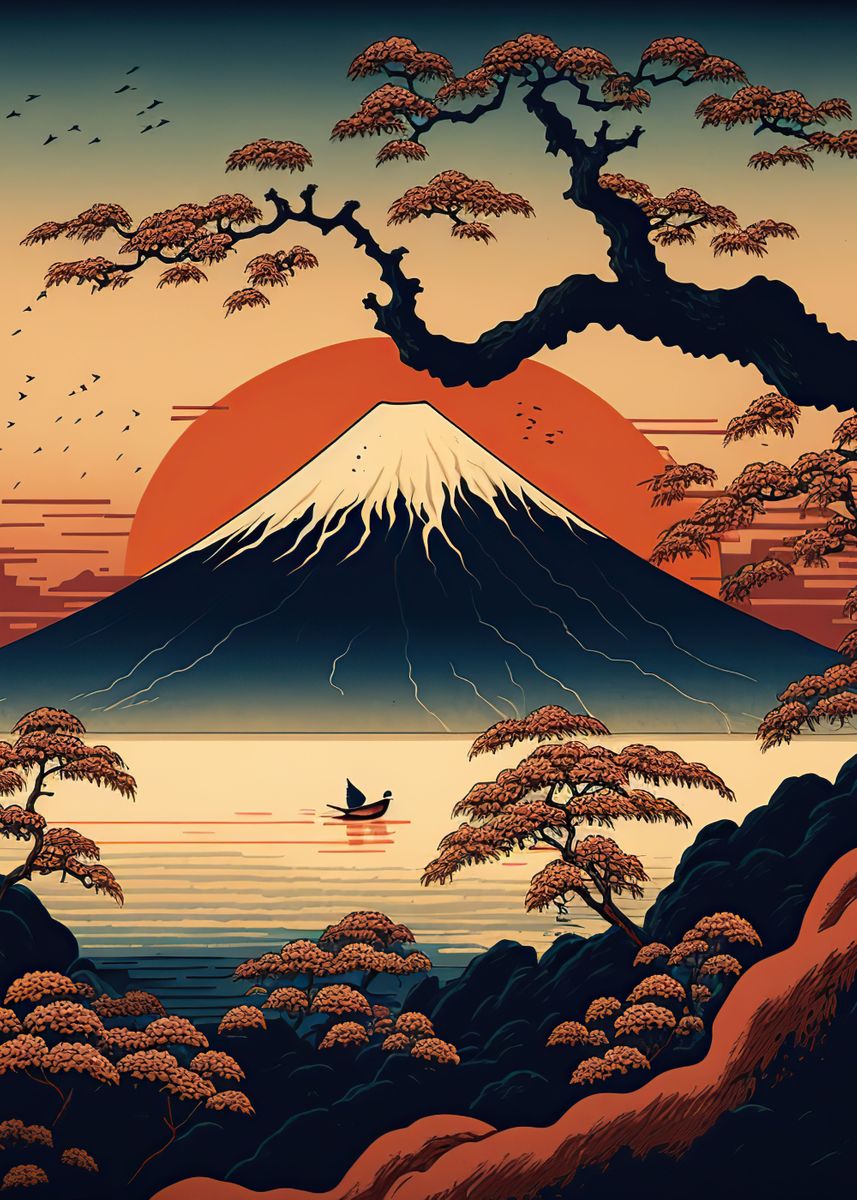 Mount Fuji Japanese' Poster, picture, metal print, paint by DorthyToy |  Displate