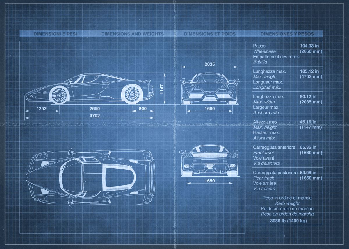'Enzo Dimensions Blueprint' Poster by Rollz Displate