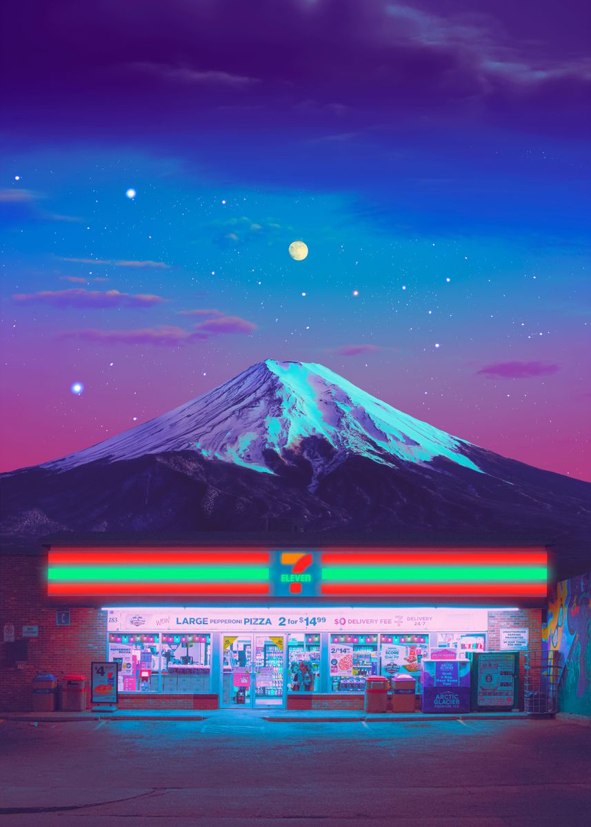 fuji-and-7-eleven-store-poster-picture-metal-print-paint-by