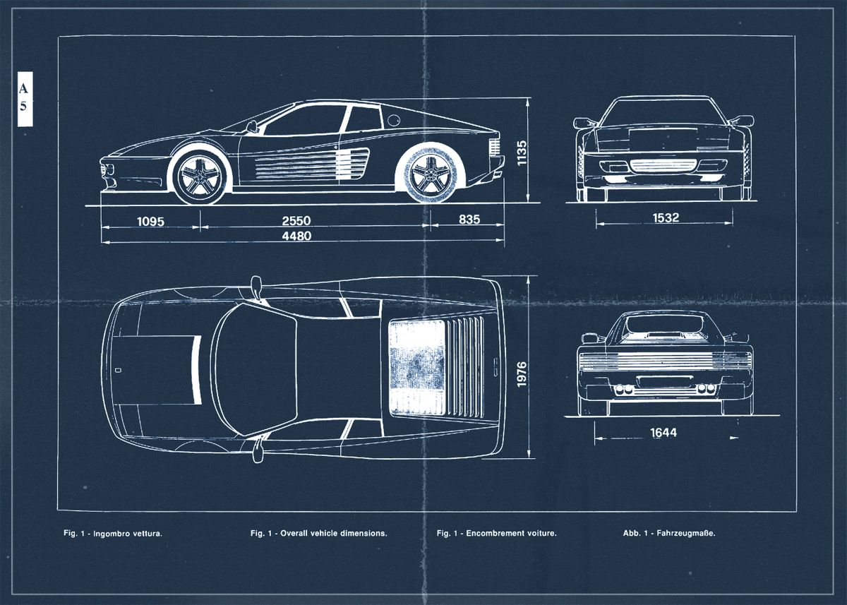 'Ferrari 512 Dimensions' Poster by Rollz | Displate