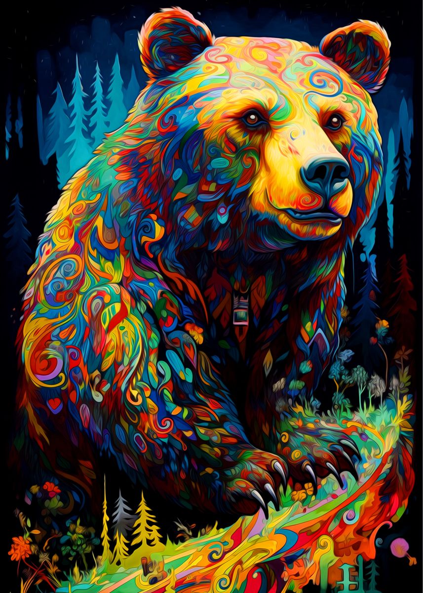 'Bear' Poster, picture, metal print, paint by Ties Rosi | Displate