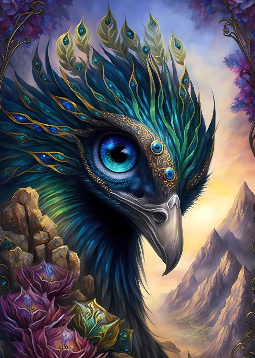 'Peacock Fantasy fiction' Poster, picture, metal print, paint by Asmaa Mcnamara Displate