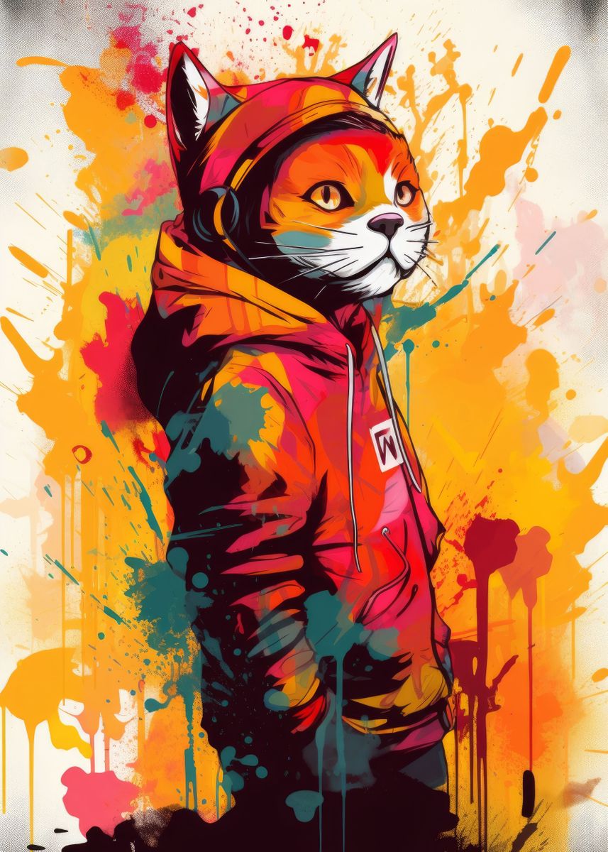 'Hip Hop Kitty' Poster, picture, metal print, paint by BnWDesigner