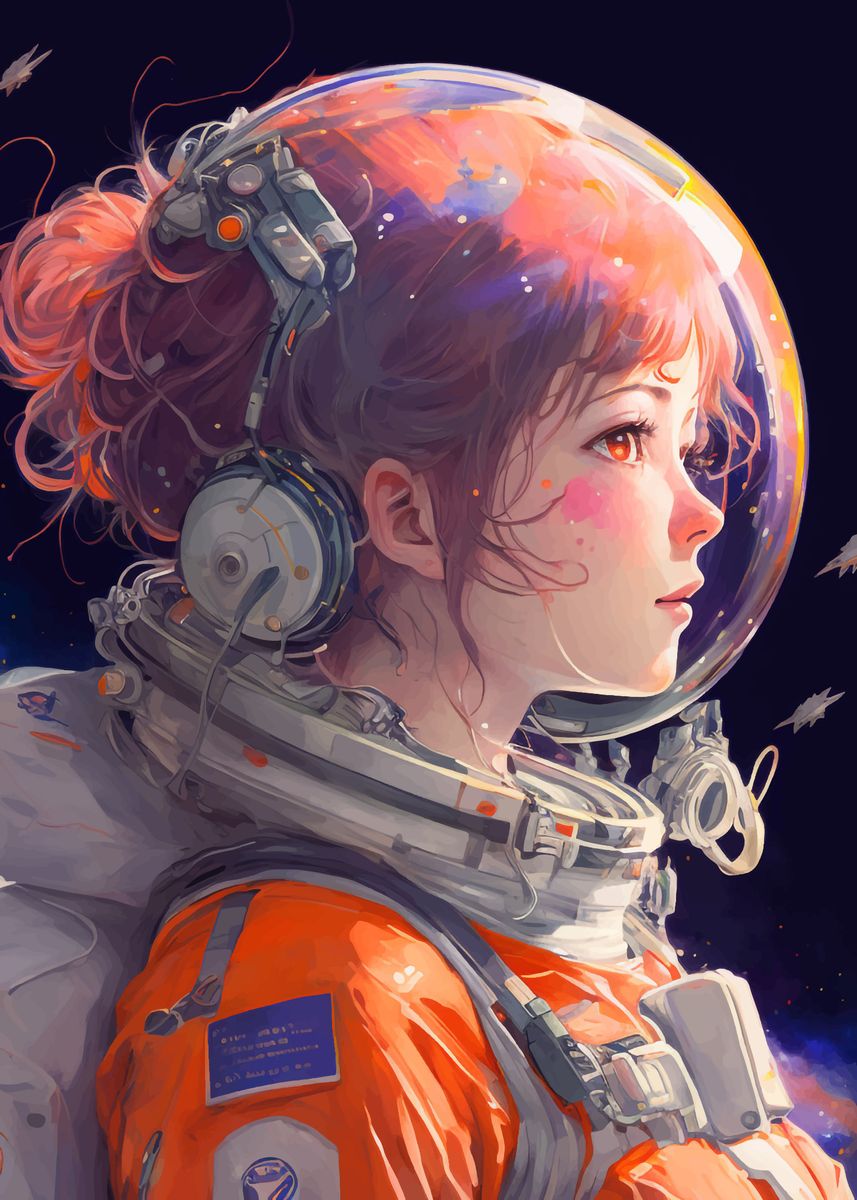 'Astronaut Anime Girl' Poster, picture, metal print, paint by Mr Yy