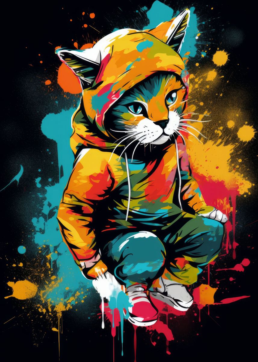 'Hip Hop Kitty' Poster, picture, metal print, paint by BnWDesigner