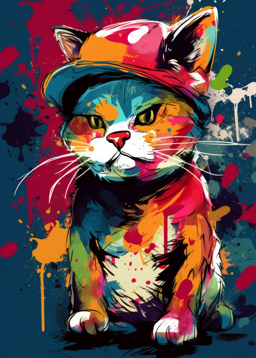 'Hip Hop Kitty' Poster, picture, metal print, paint by BnWDesigner