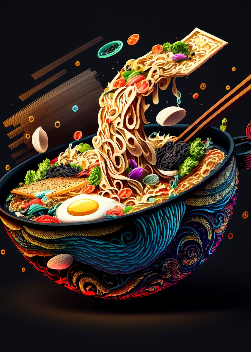 'ramen japan neon food' Poster, picture, metal print, paint by Daniaal ...